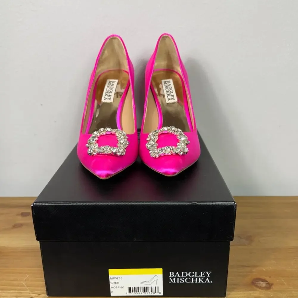 New Badgley Mischka Cher Pump in Hot Pink Satin Women's Size 6